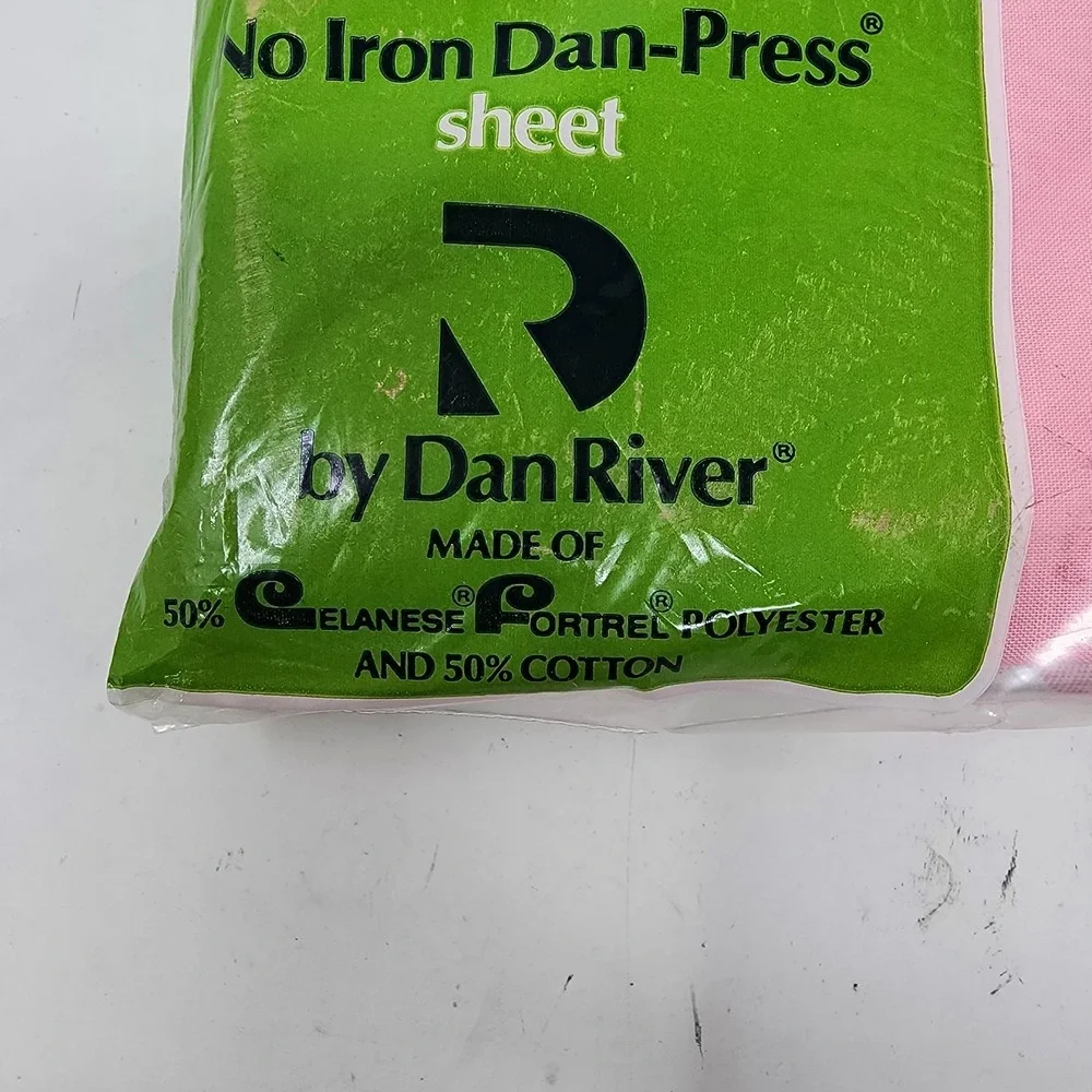 Vtg Dantrel Dan River Double Sheet Set Pink White Check Flat Fitted 2 Pillow NOS